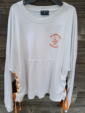 Spirit Jersey White Pullover With Oklahoma State University Logo Size Large
